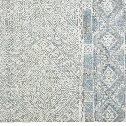 5' X 8' Ivory Blue And Gray Geometric Hand Knotted Area Rug