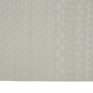 5' X 8' Ivory And Tan Wool Geometric Hand Woven Area Rug With Fringe
