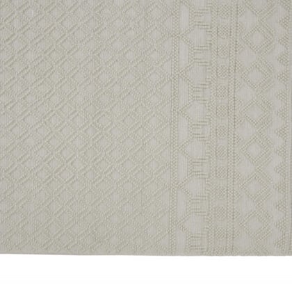 5' X 8' Ivory And Tan Wool Geometric Hand Woven Area Rug With Fringe