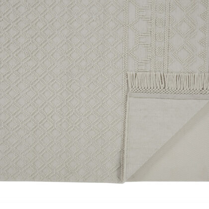5' X 8' Ivory And Tan Wool Geometric Hand Woven Area Rug With Fringe