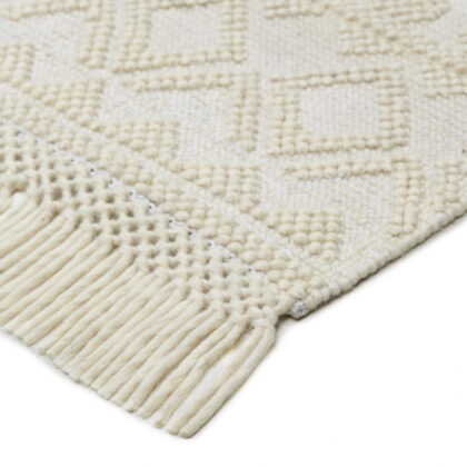 5' X 8' Ivory And Tan Wool Geometric Hand Woven Area Rug With Fringe