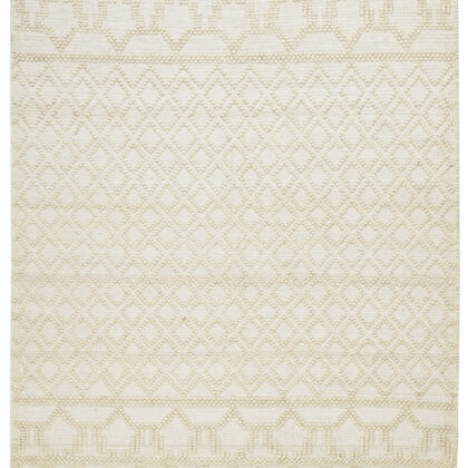 5' X 8' Ivory And Tan Wool Geometric Hand Woven Area Rug With Fringe