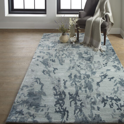4' X 6' Blue Green And Silver Abstract Tufted Handmade Area Rug