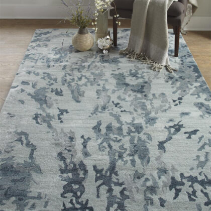 4' X 6' Blue Green And Silver Abstract Tufted Handmade Area Rug