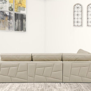 Beige Deco Tufted Italian Leather Modular L Shaped Two Piece Corner Sectional