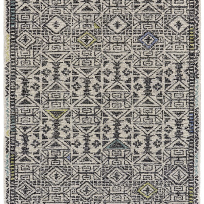 4' X 6' Gray Ivory And Black Wool Geometric Tufted Handmade Area Rug