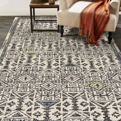4' X 6' Gray Ivory And Black Wool Geometric Tufted Handmade Area Rug