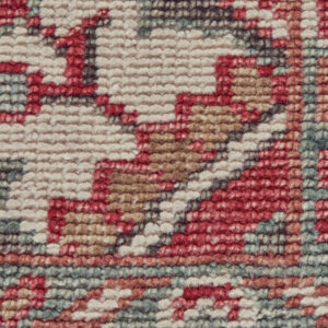 5' X 8' Red Gray And Ivory Wool Floral Hand Knotted Distressed Stain Resistant Area Rug With Fringe