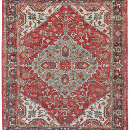 5' X 8' Red Gray And Ivory Wool Floral Hand Knotted Distressed Stain Resistant Area Rug With Fringe