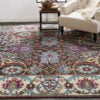 10' X 13' Ivory Brown And Blue Wool Floral Hand Knotted Distressed Stain Resistant Area Rug With Fringe