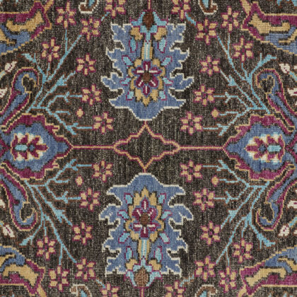 10' X 13' Ivory Brown And Blue Wool Floral Hand Knotted Distressed Stain Resistant Area Rug With Fringe