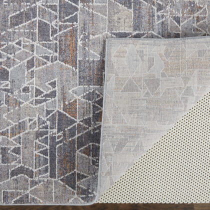 12' X 15' Gray Blue And Orange Abstract Power Loom Distressed Stain Resistant Area Rug