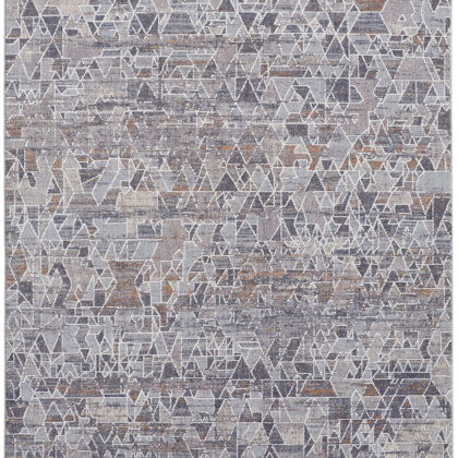 12' X 15' Gray Blue And Orange Abstract Power Loom Distressed Stain Resistant Area Rug