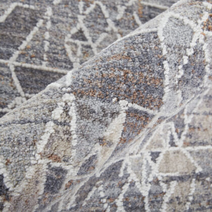 12' X 15' Gray Blue And Orange Abstract Power Loom Distressed Stain Resistant Area Rug
