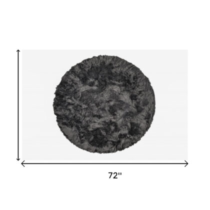 6' X 6' Grey Round Faux Fur Washable Non Skid Area Rug