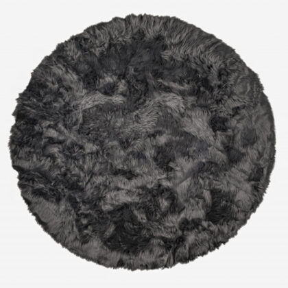 6' X 6' Grey Round Faux Fur Washable Non Skid Area Rug