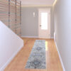 8' Ivory Taupe And Blue Floral Power Loom Distressed Stain Resistant Runner Rug