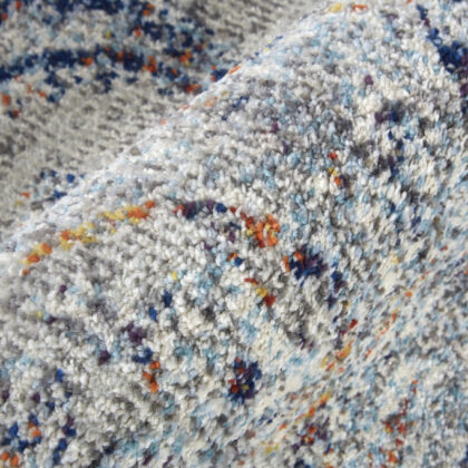 8' Ivory Taupe And Blue Floral Power Loom Distressed Stain Resistant Runner Rug