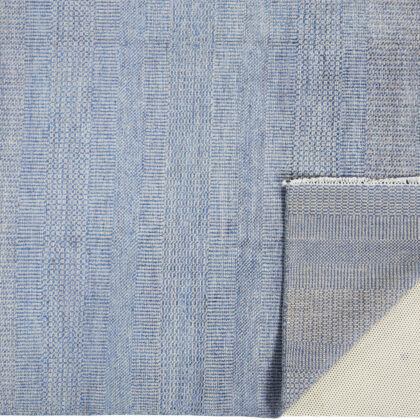 5' X 8' Blue And Silver Wool Striped Hand Knotted Area Rug