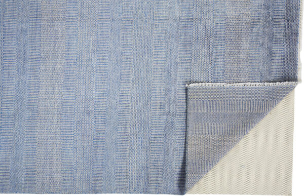 5' X 8' Blue And Silver Wool Striped Hand Knotted Area Rug