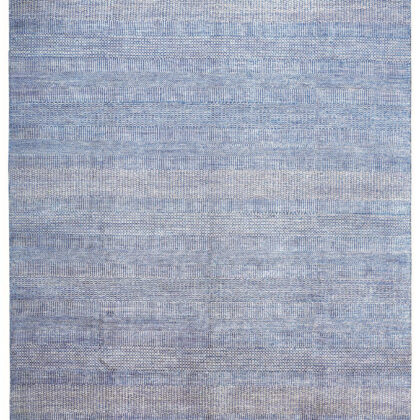 5' X 8' Blue And Silver Wool Striped Hand Knotted Area Rug