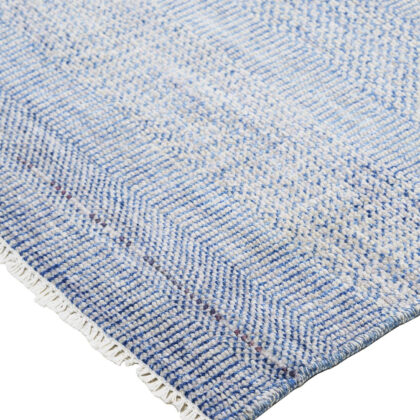 5' X 8' Blue And Silver Wool Striped Hand Knotted Area Rug