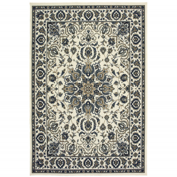 4' X 6' Ivory Oriental Stain Resistant Indoor Outdoor Area Rug