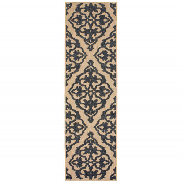 2' X 8' Sand Oriental Stain Resistant Indoor Outdoor Area Rug