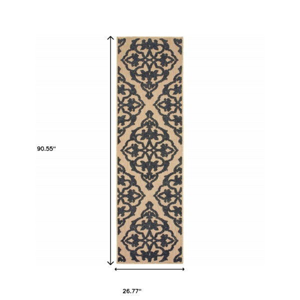2' X 8' Sand Oriental Stain Resistant Indoor Outdoor Area Rug