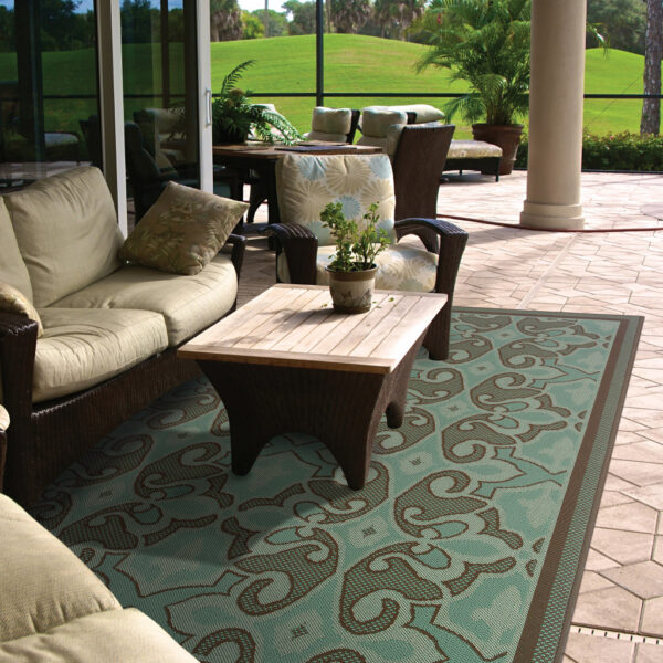 4' X 6' Blue Oriental Stain Resistant Indoor Outdoor Area Rug
