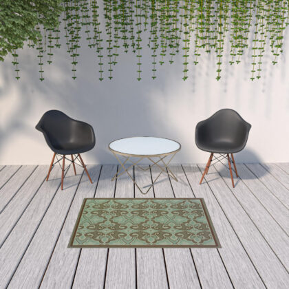 4' X 6' Blue Oriental Stain Resistant Indoor Outdoor Area Rug