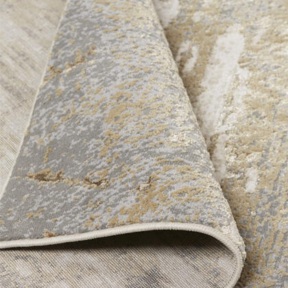 Ivory Gold And Gray Abstract Area Rug