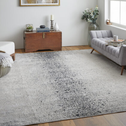 12' X 15' Ivory Gray And Black Abstract Power Loom Area Rug