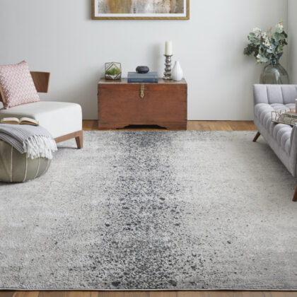 12' X 15' Ivory Gray And Black Abstract Power Loom Area Rug