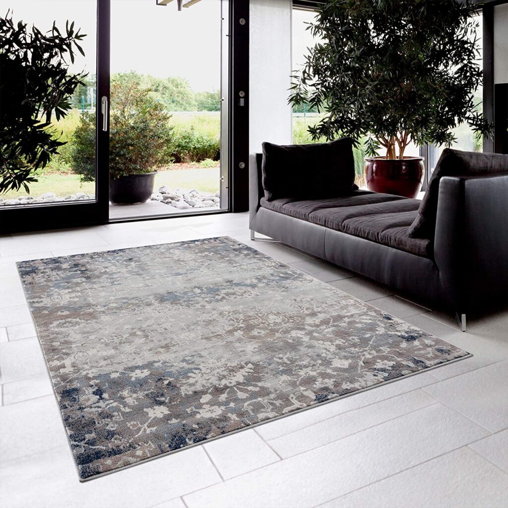 2’ X 5’ Navy And Beige Distressed Vines Area Rug