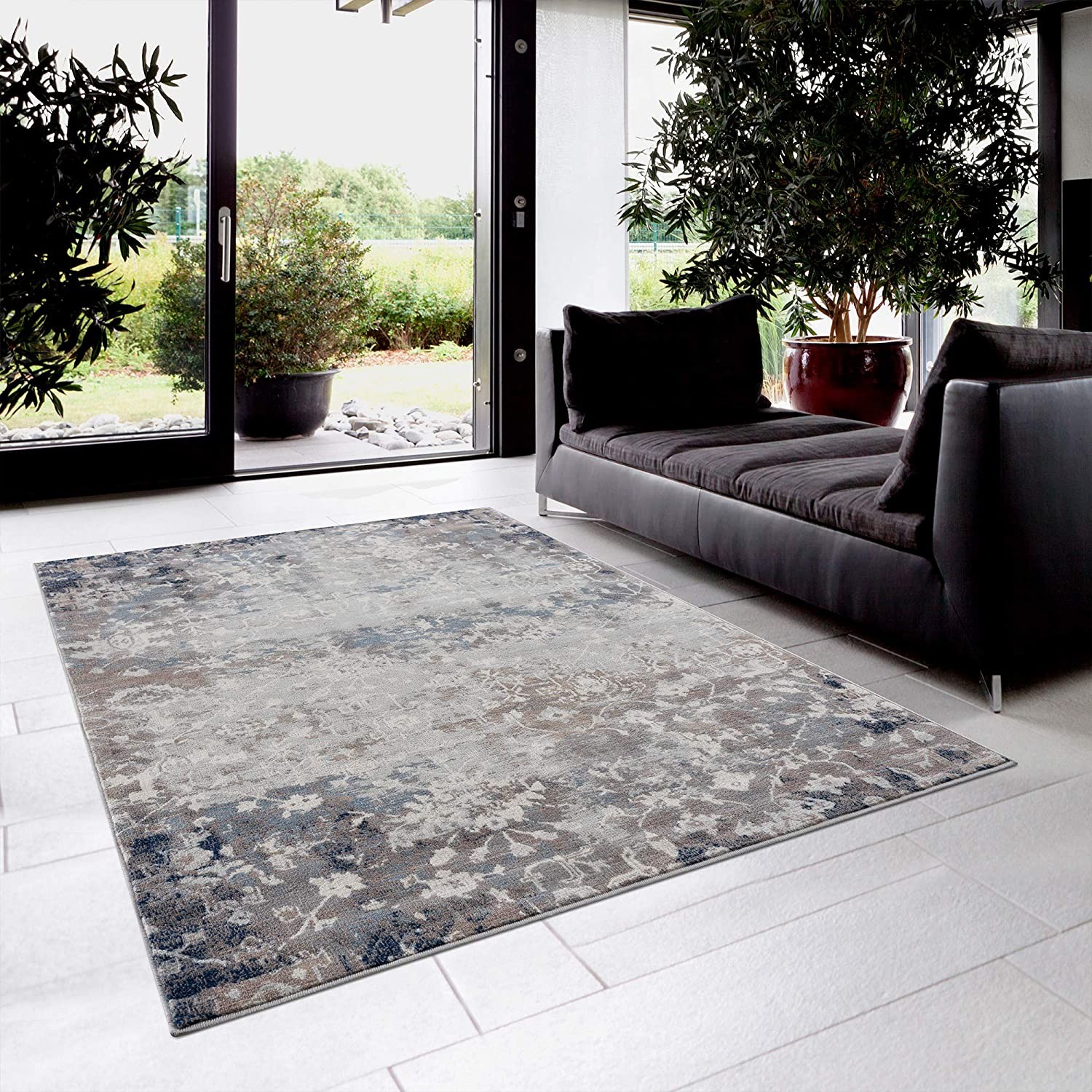 2’ X 6’ Navy And Beige Distressed Vines Area Rug - Image 2