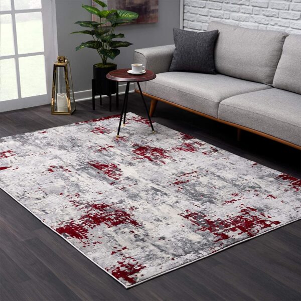 6' X 9' Red Abstract Dhurrie Area Rug