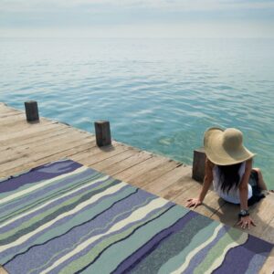 8'X10' Ocean Blue Hand Woven Uv Treated Ocean Waves Indoor Outdoor Area Rug