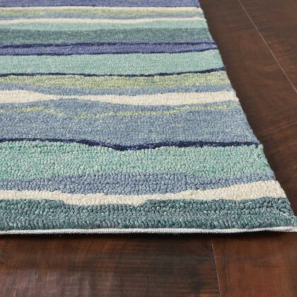 8'X10' Ocean Blue Hand Woven Uv Treated Ocean Waves Indoor Outdoor Area Rug