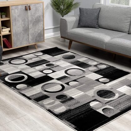 8' Gray Abstract Power Loom Runner Rug