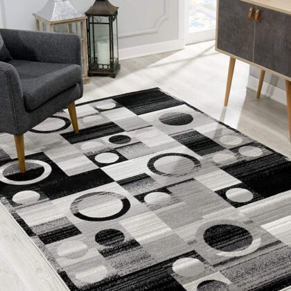 8' Gray Abstract Power Loom Runner Rug