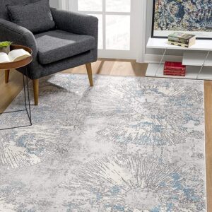 5’ X 8’ Blue Abstract Circular Motifs Area Rug