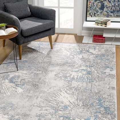 5’ X 8’ Blue Abstract Circular Motifs Area Rug
