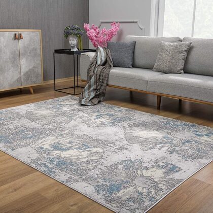 8' X 10' Blue Abstract Dhurrie Area Rug