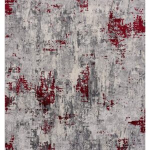 5' X 7' Red Abstract Dhurrie Area Rug