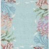 2'X4' Blue Hand Hooked Bordered Coral Reef Indoor Accent Rug