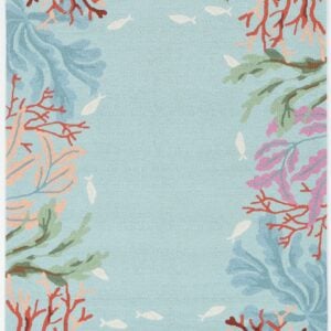 2'X4' Blue Hand Hooked Bordered Coral Reef Indoor Accent Rug