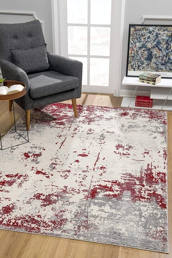 8' X 10' Red Abstract Dhurrie Area Rug