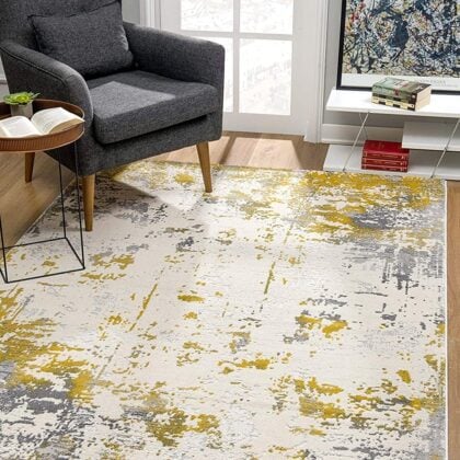 5' X 7' Gold Abstract Dhurrie Area Rug
