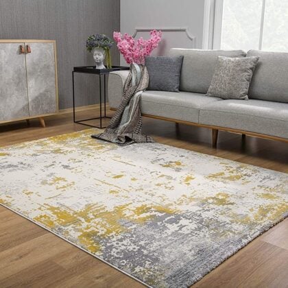5' X 7' Gold Abstract Dhurrie Area Rug